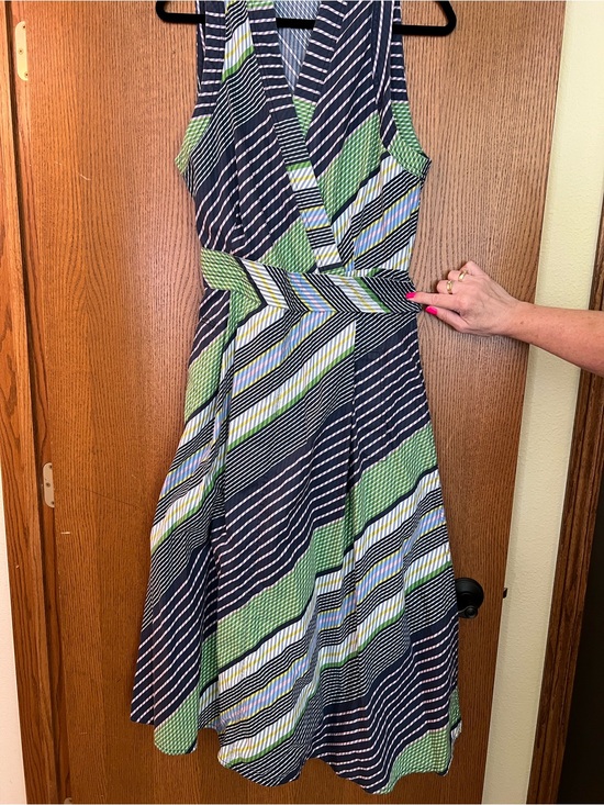 Tory Burch Dresses & Skirts - Tory Burch Sleeveless Striped Wrap-Style Midi Dress in Navy & Green